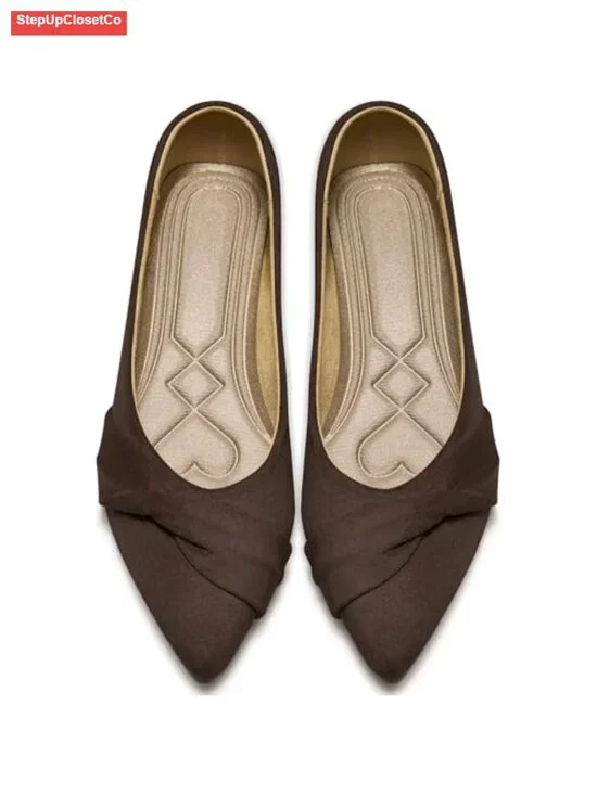 Faux Suede Pointed Toe Ballet Flats - Slip On Comfort Shoes for Office Work