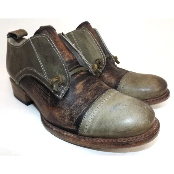 Freebird by Steven Olive Green and Distressed Brown Leather Flats