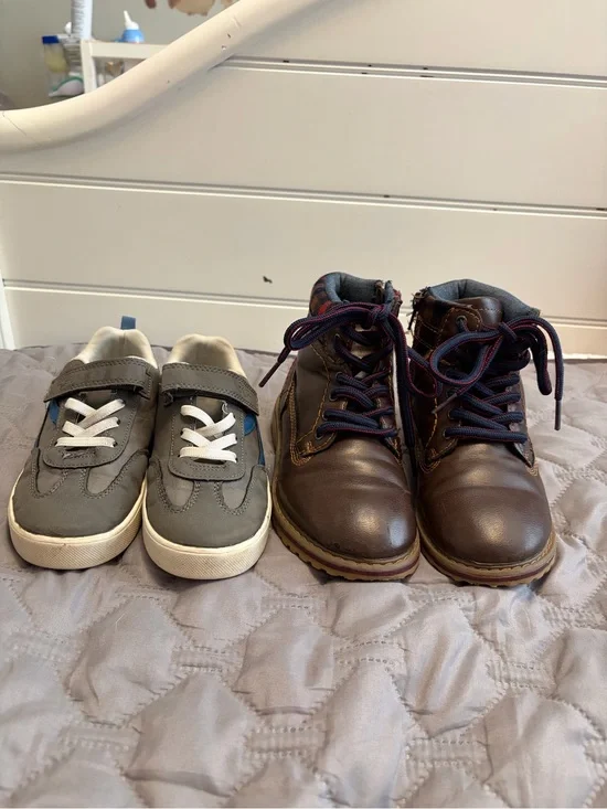 Kids Gray OshKosh B’gosh Casual Sneakers and Brown Leather Boots - Twin Pack