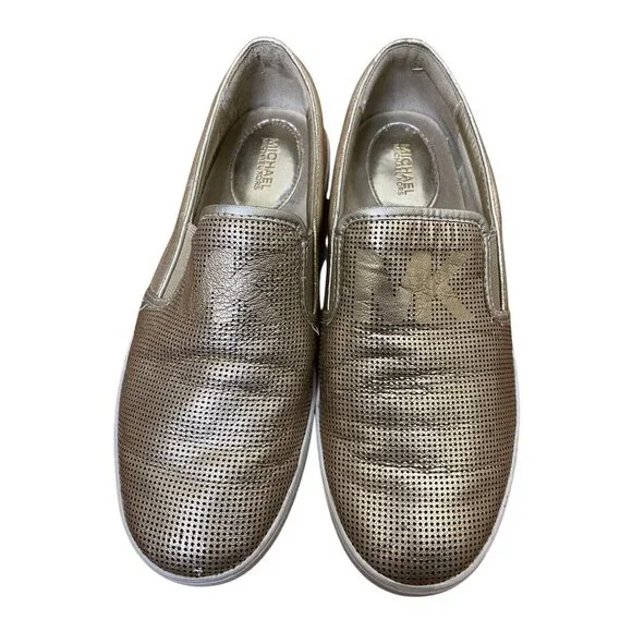 Michael Kors Gold Slip-On Sneakers Size 6.5 Metallic Leather Flats