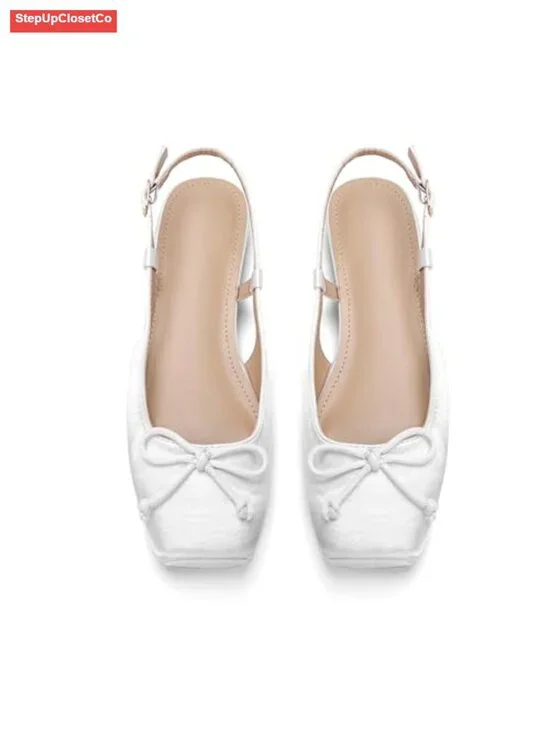 Satin Square Toe Ballet Flats with Ankle Buckles Slingbacks