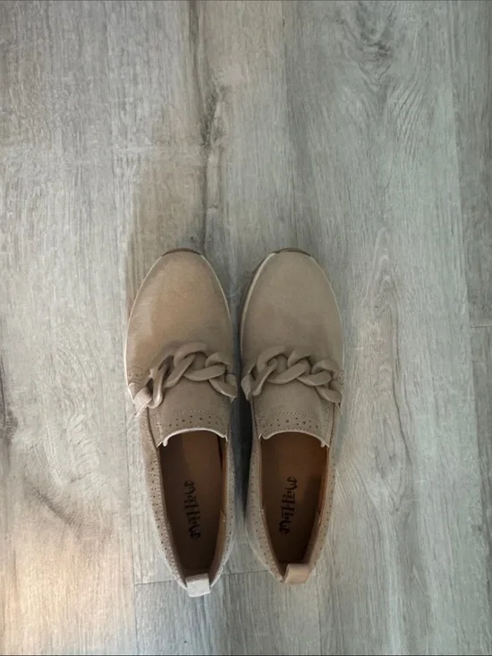 Mad Love Taupe Chain-Trim Slip-On Flats