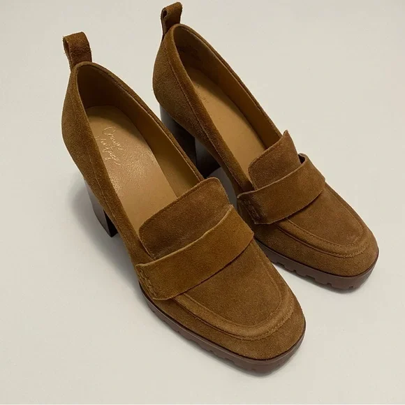 Crown Vintage Brown Suede Block Heel Loafers