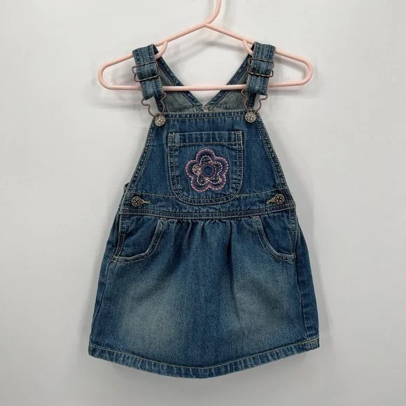 Oshkosh Vestbak Dress  Denim Jeans Overall Embroidered Flower Skirtall