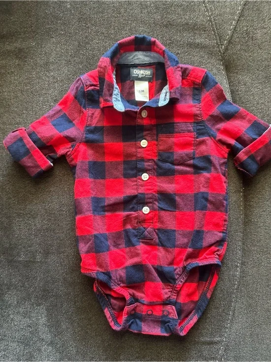 OshKosh Red & Navy Plaid Button-Up Romper