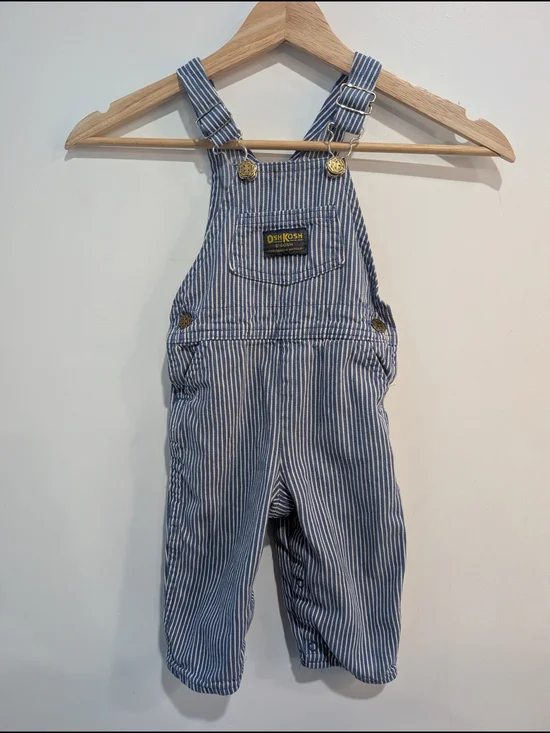 VTG OshKosh B'gosh Blue Stripe Kids Overalls 18m Made In The USA