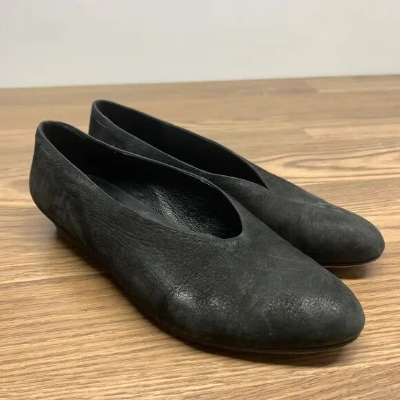 EILEEN FISHER Humor Wedge Ballet Flat Suede Women's Size 7.5 Black Slip On Shoes