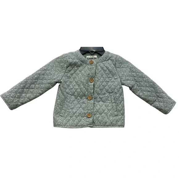 OshKosh Bgosh Girls‎ 2T Sage Green Floral Quilted Jacket Button Front Barn Coat