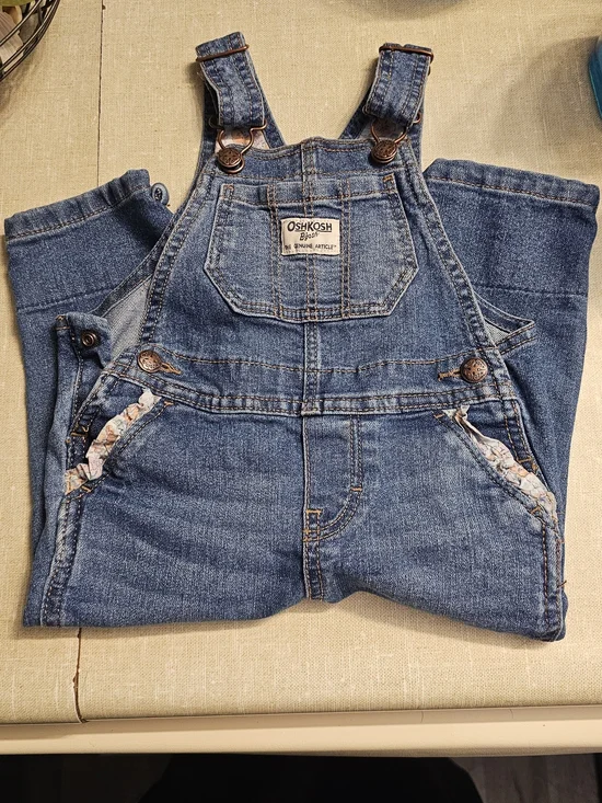 OshKosh B'gosh Denim Jumper Overalls - Blue with Floral Trim