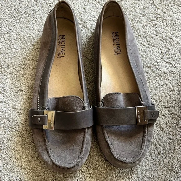 Michael Kors Women's Size 6.5 Gray Suede Buckle Slip On Loafers Shoes Flats