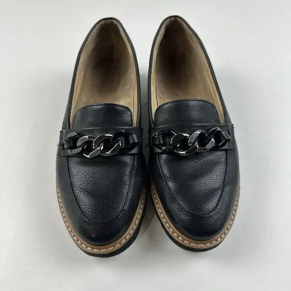 Naturalizer Emmal Chain Platform Loafer 6 M in Black Slip On Cushioned