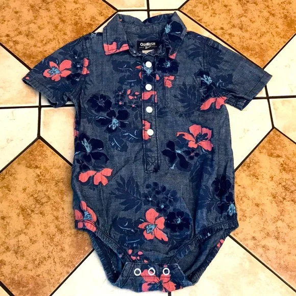 Baby Oshkosh navy blue with‎ flowers one piece 24 months