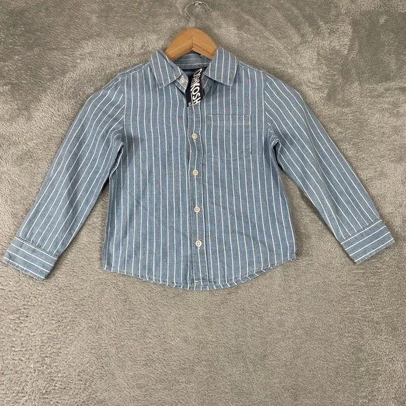 OshKosh B'gosh Striped Button Down Shirt Toddler 5T Blue White Cotton Top