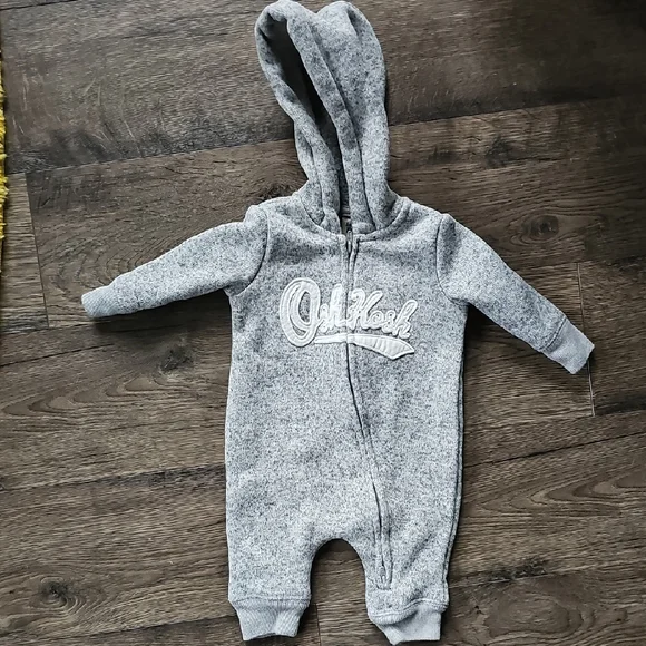 OshKosh Baby B'gosh Gray Hooded Coat One Piece Outerwear 3 Months Boy Girl