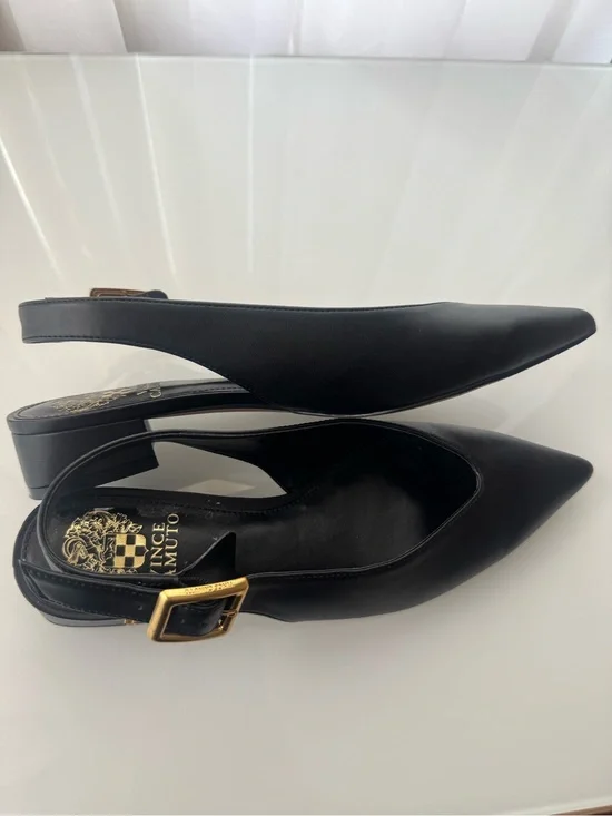 Vince Camuto Black Leather Vailey Slingback Pointed-Toe Pumps