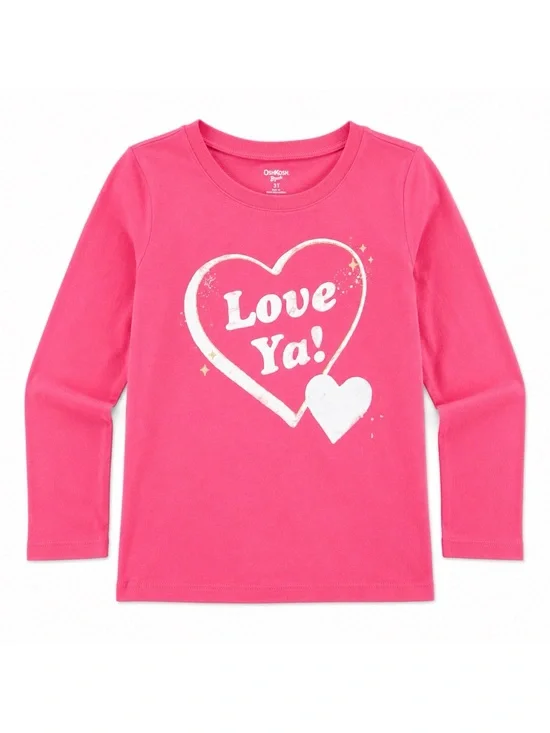 NWT Oshkosh Pink “Love Ya” Long Sleeve Graphic Tee Toddler Girls 5T NEW