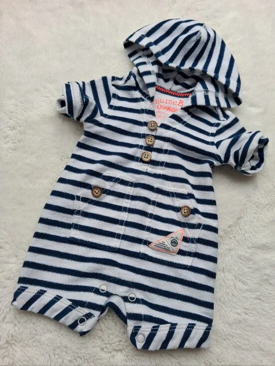 OshKosh B'gosh Navy & White Stripe Hooded Baby One-Piece Newbirn