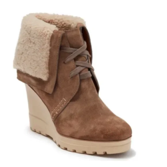 See by Chloé  Foldover Faux Fur Cuff Wedge Boot MSRP$515
