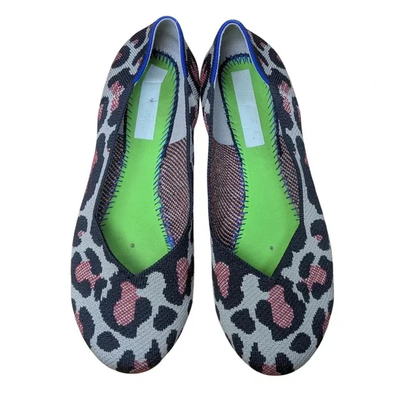 Rothy's The‎ Point Flats Womens 11 Pink Leopard Print Knit Slip On Comfort Shoes