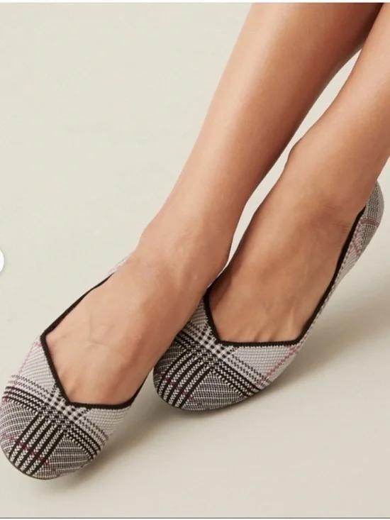 Rothy's Plaid Knit Ballet Flats in Black, White & Pink