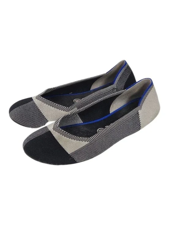 ROTHY'S Woven Cap Toe Black and Cream Knit Ballet Flats