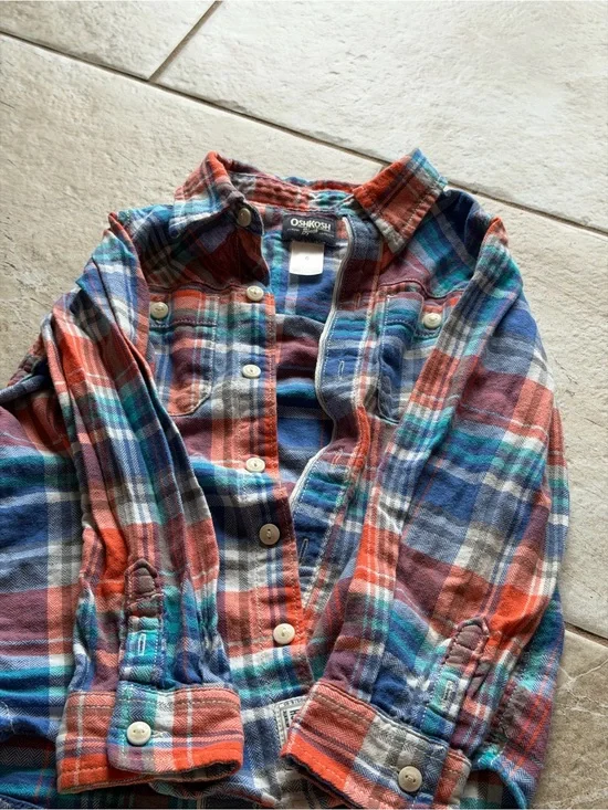OshKosh B'gosh Orange, Blue & Teal Plaid Flannel Shirt
