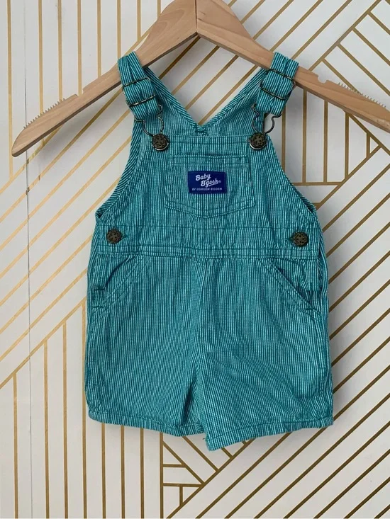 OshKosh B'gosh vintage 100% Cotton Hickory Stripe Vestbak Overall Teal White 18M