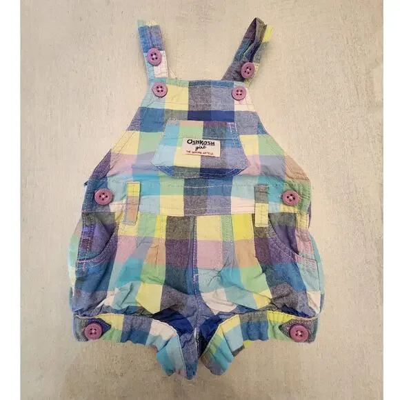 OshKosh B'Gosh Baby Girl SZ 6Month Plaid Overalls Romper