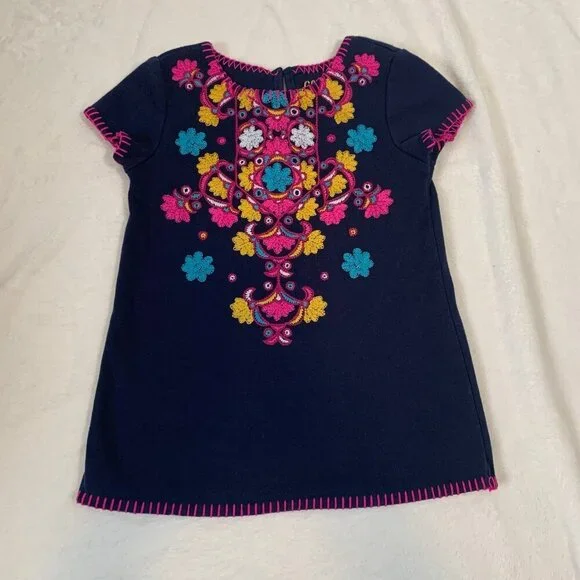 5/$25 Genuine Kids‎ OshKosh Girls 5T Navy Blue Embroidered Floral Tunic Top