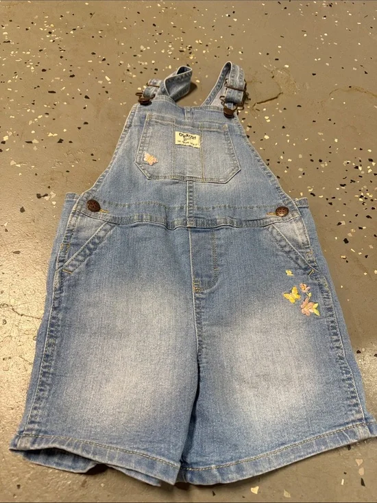 OshKosh B'gosh Light Blue Denim Girls' Embroidered Overall Shorts