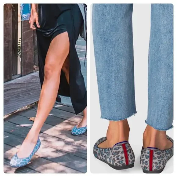 Rothy’s The Flat in Leopard Spotted Grey Blue Ballet Flat