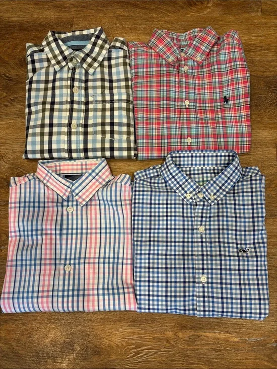 Lot of 4 Boys OshKosh B'gosh Nautica, Ralph Lauren, Vineyard Vines Shirts Size 7