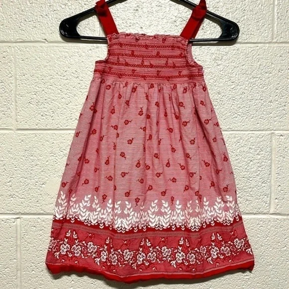 Oshkosh red and white floral‎ cotton strap sundress size 5 kids