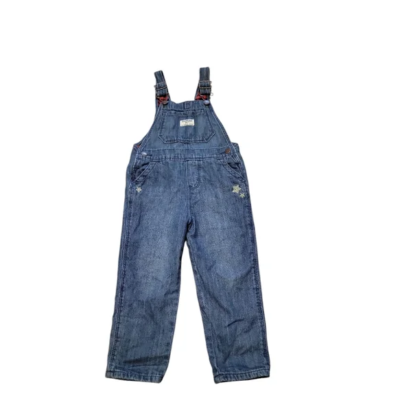 OshKosh B'osh Denim Plaid Lined Embroidered Stars Girls Size 3t Overalls‎