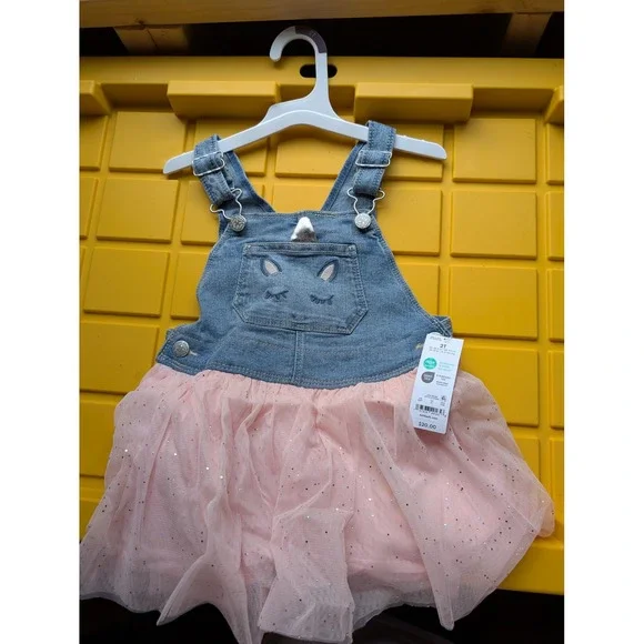 Lot of 12 OshKosh B'gosh Girls 2T Denim Tulle Unicorn Jumper Dress Pink NWT