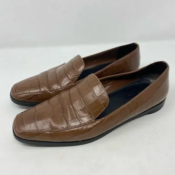 Everlane Brown Crocodile Embossed Leather Loafers Womens Size 7.5