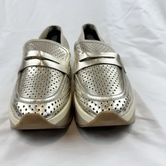 Dolce Vita Janine Perf Metallic Gold Perforated Platform Loafers Women's 11M