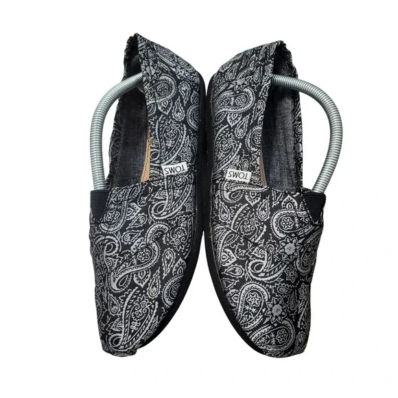 TOMS Classic Alpargata Black Silver Metallic Paisley Jacquard Slip On Shoes 8