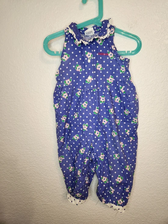 Vintage OshKosh B’gosh Girls 18m Floral Romper 90s USA Purple FloralPolka dot