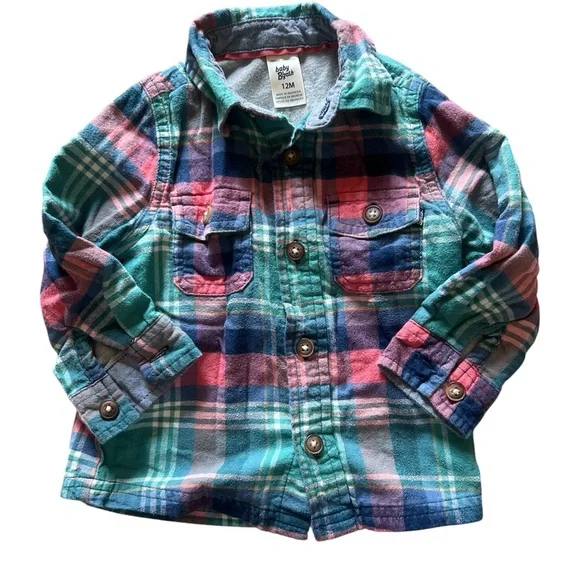 Oshkosh B’gosh Teal and Pink Plaid Lined Flannel | 12M