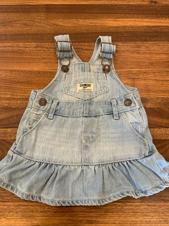 OshKosh Bgosh Vintage Style Denim Tiered Ruffle Jumper Dress 3M - Like New