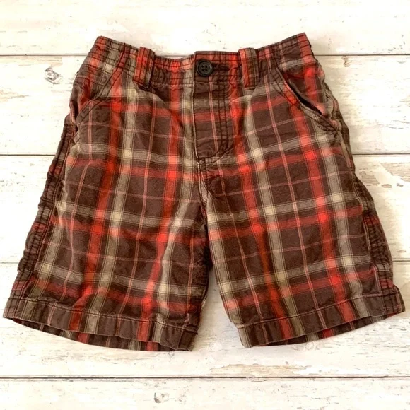 OshKosh 4T Boys Plaid Shorts Chinos Brown Red Colors Kids Summer Shorts