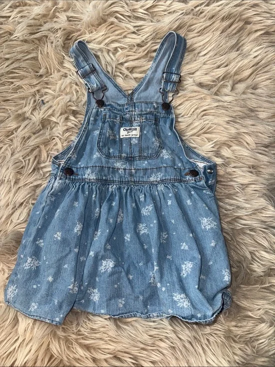 OshKosh B'gosh Light Blue Floral Denim Overall Dress