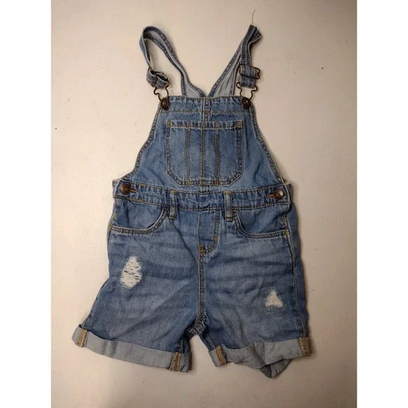 OshKosh Bgosh Kids Denim Shortalls Blue Distressed Bib Overalls Size 5