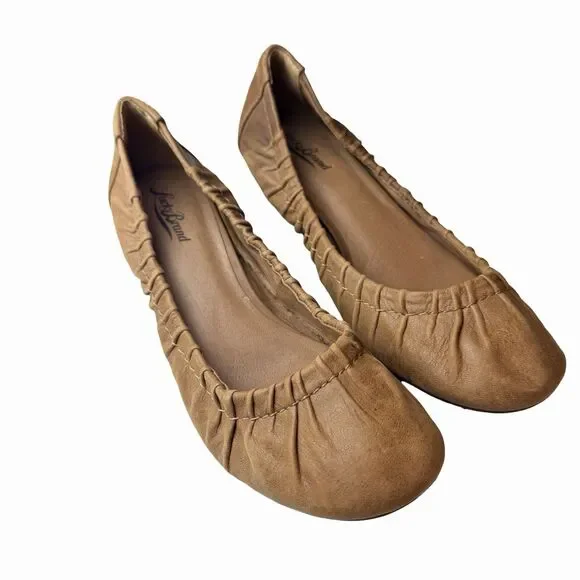 Lucky Brand Shoes Womens 8.5 M Camel Tan Leather Wedge Ballet Flats Bohemian