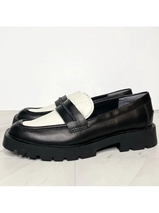 Dolce Vita Elias Black White Leather Square Toe Loafer 6 1/2