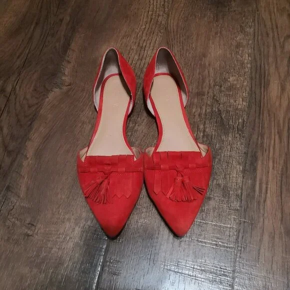J. Crew‎ d’Orsay Suede Loafer/Flats Red Size 6.5