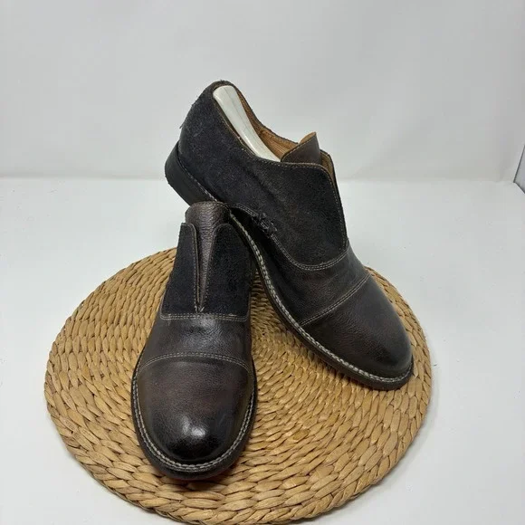 Bed Stu Women Dark Brown Distressed Leather Slip On Loafers Vibram Sole Size 11‎