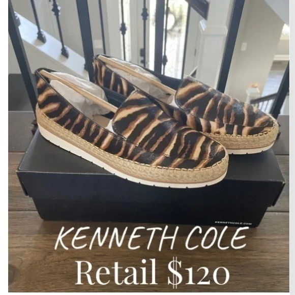 Kenneth Cole Calf Hair Tan Brown Zebra Print Jaxx Loafers NIB Retail $120 FIRM