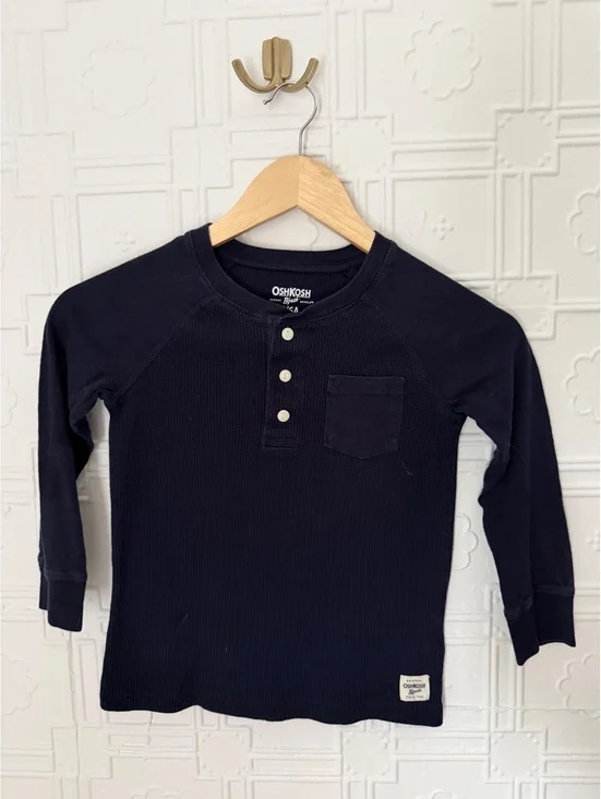 OshKosh B'gosh Boys Navy Blue Waffle Thermal Henley Shirt Size 6/6A